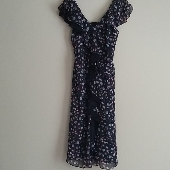 Sam Edelman Black Floral V-Neck Ruffled Midi Dress Size 4 - Picture 14 of 16